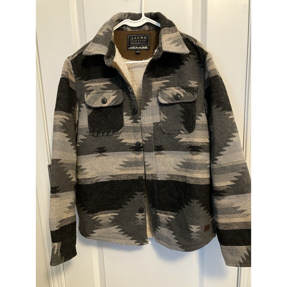 Jachs Jacket Sherpa Lined Mens Small Aztec print Brown Neutrals Wool Blend Shirt